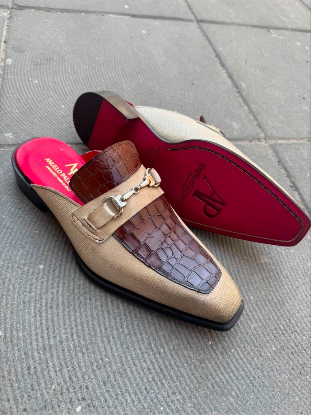 Men's Tan & Brown Leather Bit Loafer Mule